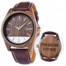 Men Wood Watches Genuine Leather 44mm Round Analog Quartz Auto Day Customized 1