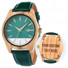 Men Wood Watches Genuine Leather 44mm Round Analog Quartz Auto Day Customized 4