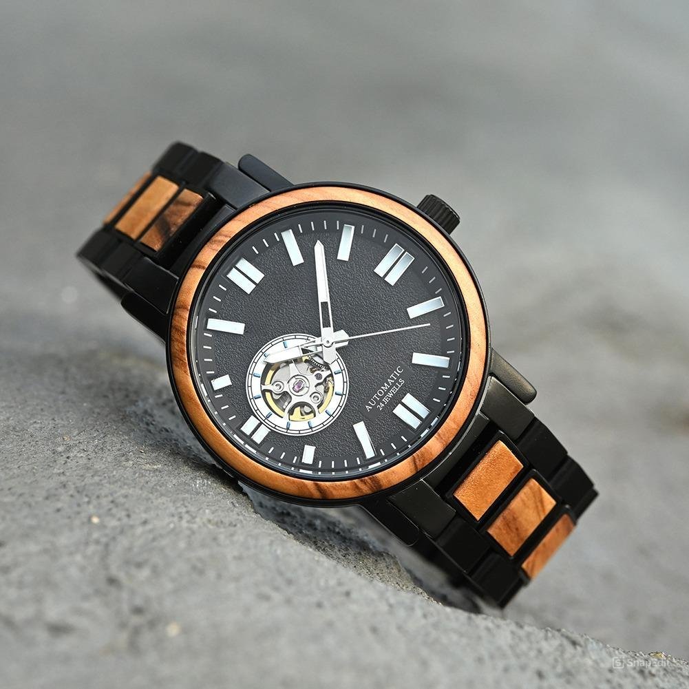 Men Watch Japan Seiko Automatic Movement Luminous Wooden Hands 50M Waterproorf GT045 2