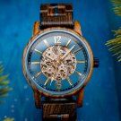 2023 New Stainless Steel Automatic Waterproof Wooden Mens sky blue Watch Custom made