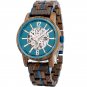 2023 New Stainless Steel Automatic Waterproof Wooden Mens sky blue Watch Custom made