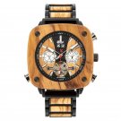 Mens Mechanical Watch Luxury Skeleton Wooden Dual Time Automatic Customizable GT053 2