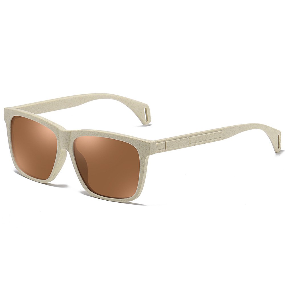 Classic Rectangular Sunglasses for Women Men Wheat Straw Frame UV400 Polarized CG012b