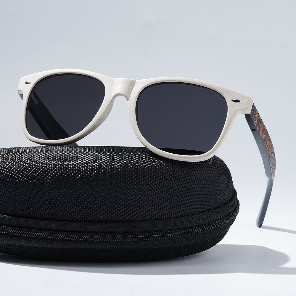 Classic Rectangular Sunglasses for Women Men Wheat Straw Frame UV400 Polarized CG014a box 1