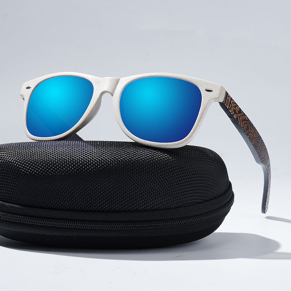 Classic Rectangular Sunglasses for Women Men Wheat Straw Frame UV400 Polarized CG014d box 1