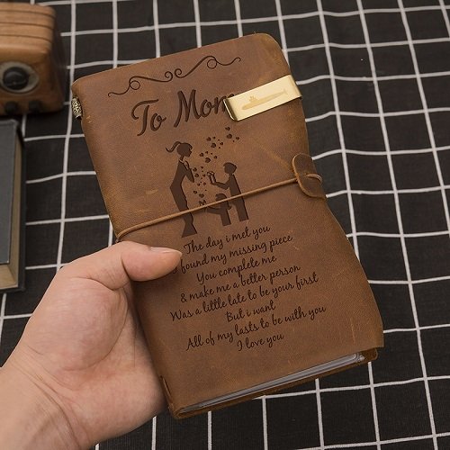 Engraved Genuine Leather Journal Custom Message Notebook Diary Gift Family NB005