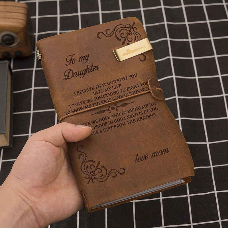 Engraved Genuine Leather Journal Custom Message Notebook Diary Gift Family NB008