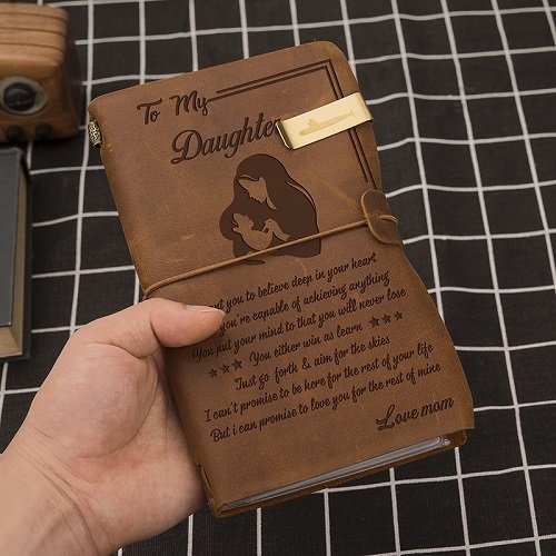 Engraved Genuine Leather Journal Custom Message Notebook Diary Gift Family NB010