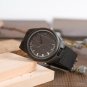 Wood Watch for Men Customize Quartz Movement Black Genuine Leather Strap Logo