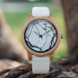 Handmade Wooden White Watch Men Women Silicone Band Marble Literal As Lady Gift