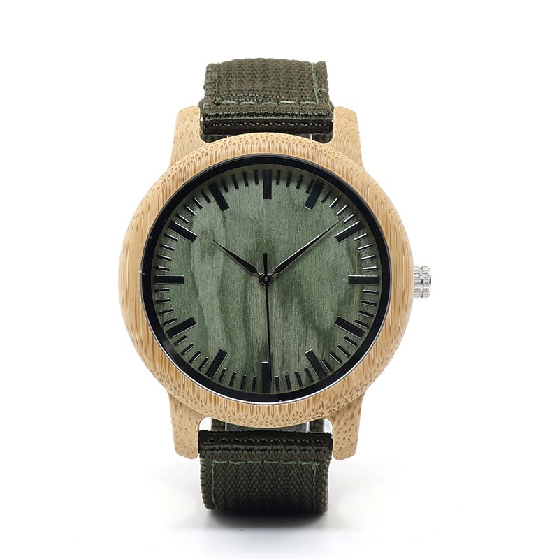 BRONZE Nylon Watch Men Bamboo Band Case Quartz Movement
