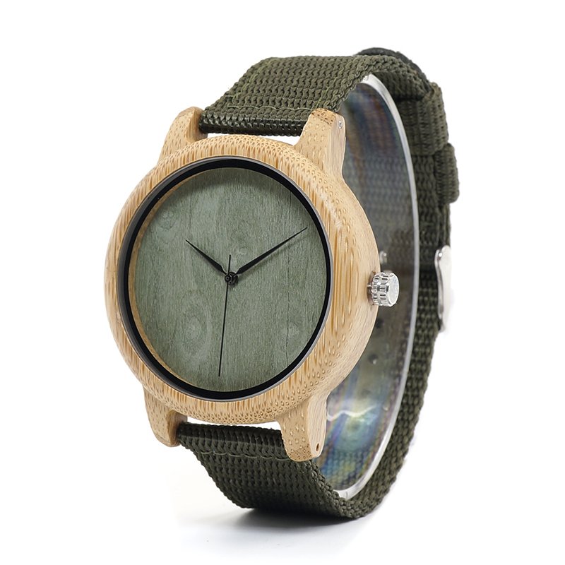 Black Nylon Watch Men Bamboo Band Case Quartz Movement