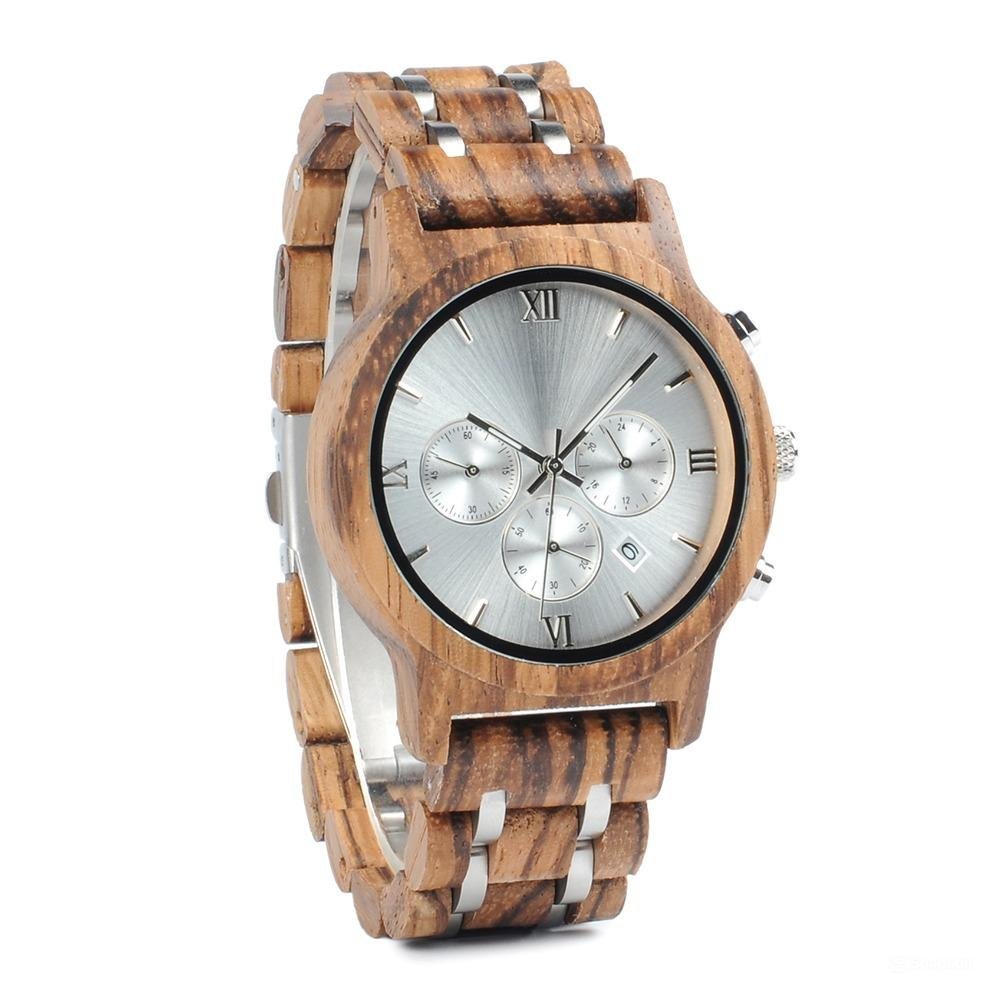 Top Men Watch Quartz Chronograph Personalized Timepiece Metal Wooden Strap P19 2