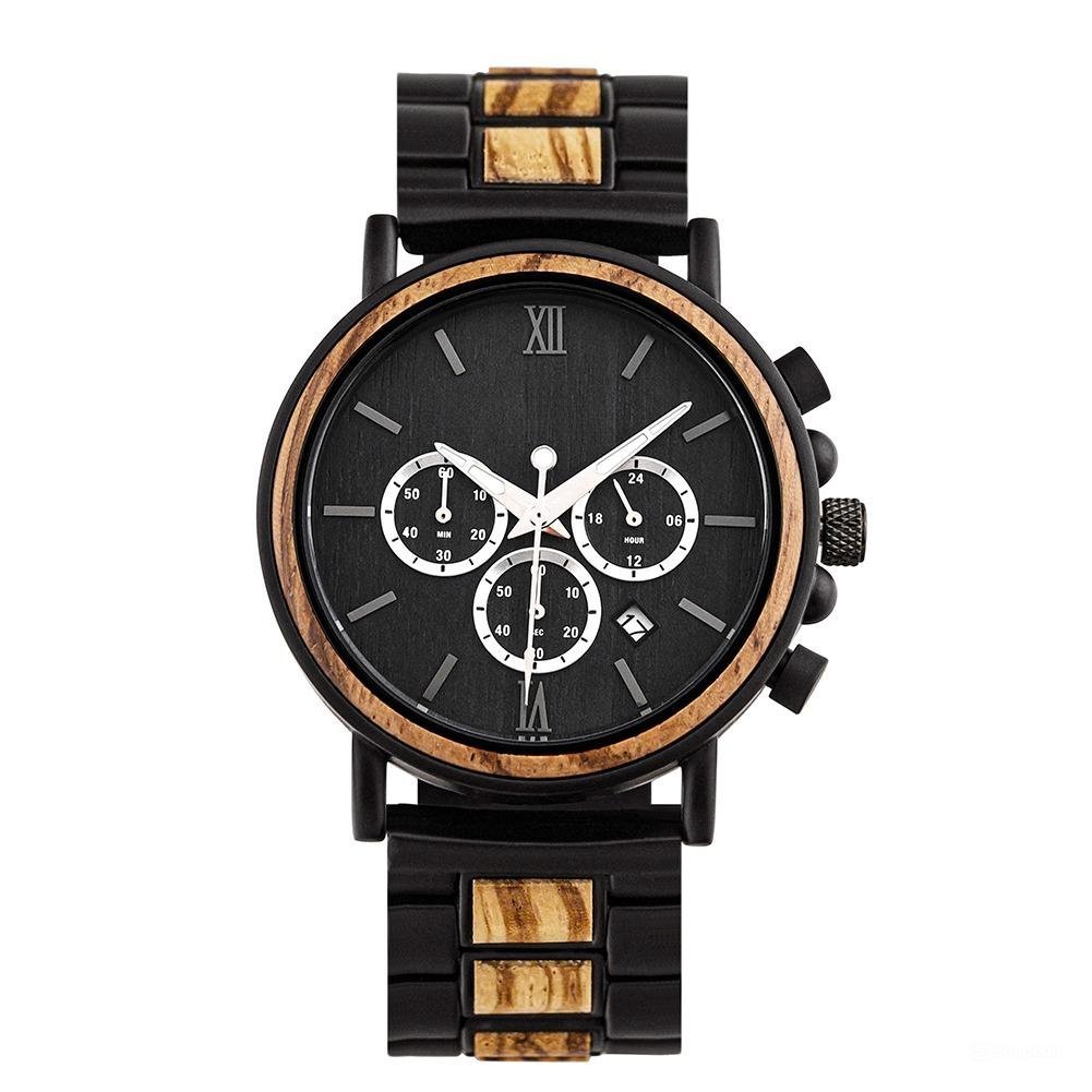 Top Men Watch Quartz Chronograph Personalized Timepiece Metal Wooden Strap T50 1