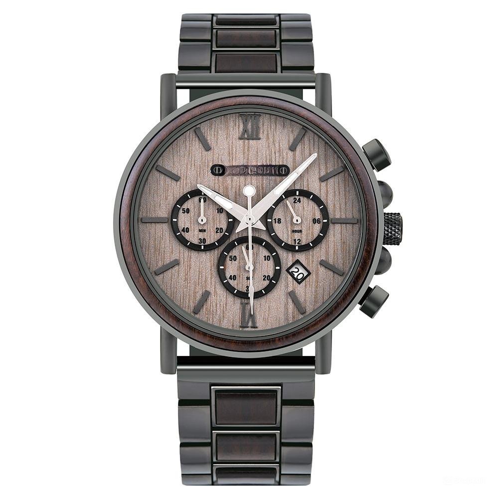 Top Men Watch Quartz Chronograph Personalized Timepiece Metal Wooden Strap T50 2