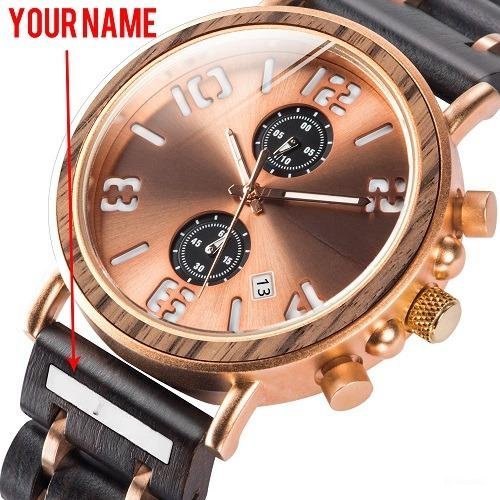 Multifunction Waterproof Wood Watch Men rosezebra Luminious Engrave name on band