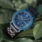 Luxury Men Chronograph Business Wood Watches blue Quartz Auto Date Timepiece