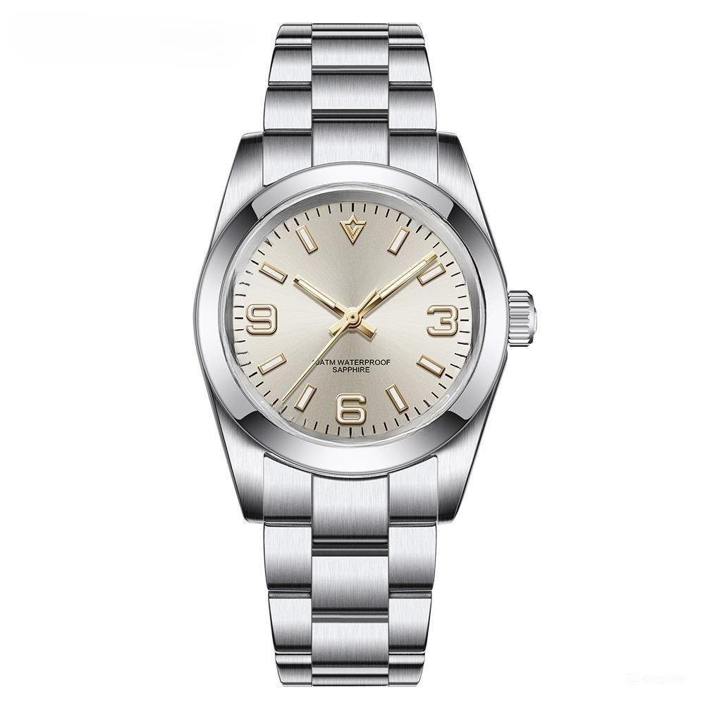 36MM New Men Mechanical Automatic Watch Sapphire Glass Champagne gold 100M Waterproof