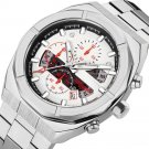 Polygonal Case Quartz Waterproof Watch Silver White for Men Chronograph with Auto Date
