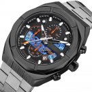 Polygonal Case Quartz Waterproof Watch Black for Men Chronograph with Auto Date