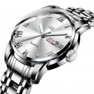 Mens Watches Silver Waterproof Stainless Steel Quartz Date Calendar