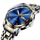 Mens Watches Silver Golden Blue Waterproof Stainless Steel Quartz Date Calendar