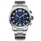 Business Luxury Watches Men Silver Blue Stainless Steel Waterproof Chronograph Quartz