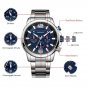 Business Luxury Watches Men Silver Blue Stainless Steel Waterproof Chronograph Quartz