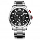 Business Luxury Watches Men Silver Black Stainless Steel Waterproof Chronograph Quartz