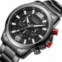 Business Luxury Watches Men Black Stainless Steel Waterproof Chronograph Quartz
