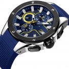 Mens Military Chronograph Watches Blue Waterproof Blue Silicone Strap Auto Date