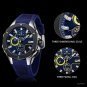 Mens Military Chronograph Watches Blue Waterproof Blue Silicone Strap Auto Date