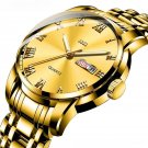 Mens Quartz Golden Watches Luxury Waterproof Full Steel Analog Calendar