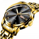 Mens Quartz Golden Black Watches Luxury Waterproof Full Steel Analog Calendar