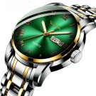 Mens Quartz Silver Golden Green Watches Luxury Waterproof Full Steel Analog Calendar