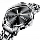 Mens Quartz Silver Black Watches Luxury Waterproof Full Steel Analog Calendar