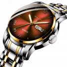 Mens Quartz Silver Golden Red Watches Luxury Waterproof Full Steel Analog Calendar