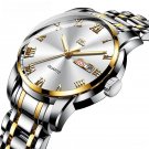 Mens Quartz Silver Golden White Watches Luxury Waterproof Full Steel Analog Calendar
