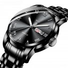 Mens Quartz Black Watches Luxury Waterproof Full Steel Analog Calendar