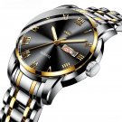 Mens Quartz Silver Golden Black Watches Luxury Waterproof Full Steel Analog Calendar