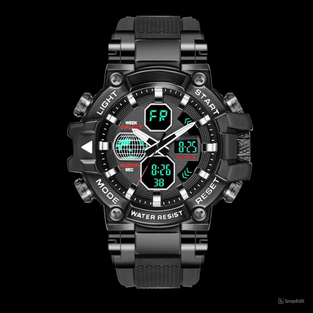 Sports Watches Men Multifunction Black Waterproof Alarm Quartz Digital Light