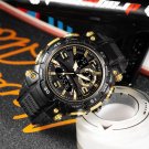 Digital Electronic Watch Black Golden for Men Waterproof Dual Time Shock Resistant Alarm
