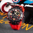 Digital Electronic Watch Red for Men Waterproof Dual Time Shock Resistant Alarm