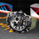 Digital Electronic Watch ArmyGreen for Men Waterproof Dual Time Shock Resistant Alarm