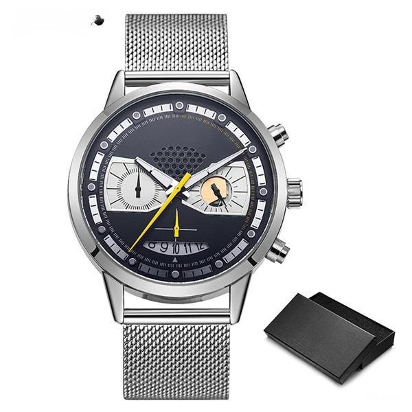 Creative Design Mens silver Blue Watches 42mm Owl Chronograph Waterproof Stainless Steel