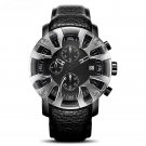 Creative Mens Waterproof Silver Watches 46mm Dial Plate Leather Strap Chronograph