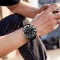 Creative Mens Waterproof Silver Watches 46mm Dial Plate Leather Strap Chronograph