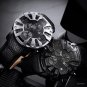 Creative Mens Waterproof Silver Watches 46mm Dial Plate Leather Strap Chronograph