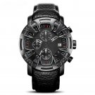 Creative Mens Waterproof Black Watches 46mm Dial Plate Leather Strap Chronograph
