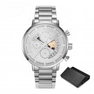 Luxury Business Mens Silver Watch Unique Design Quartz Calender Sports Chronograph